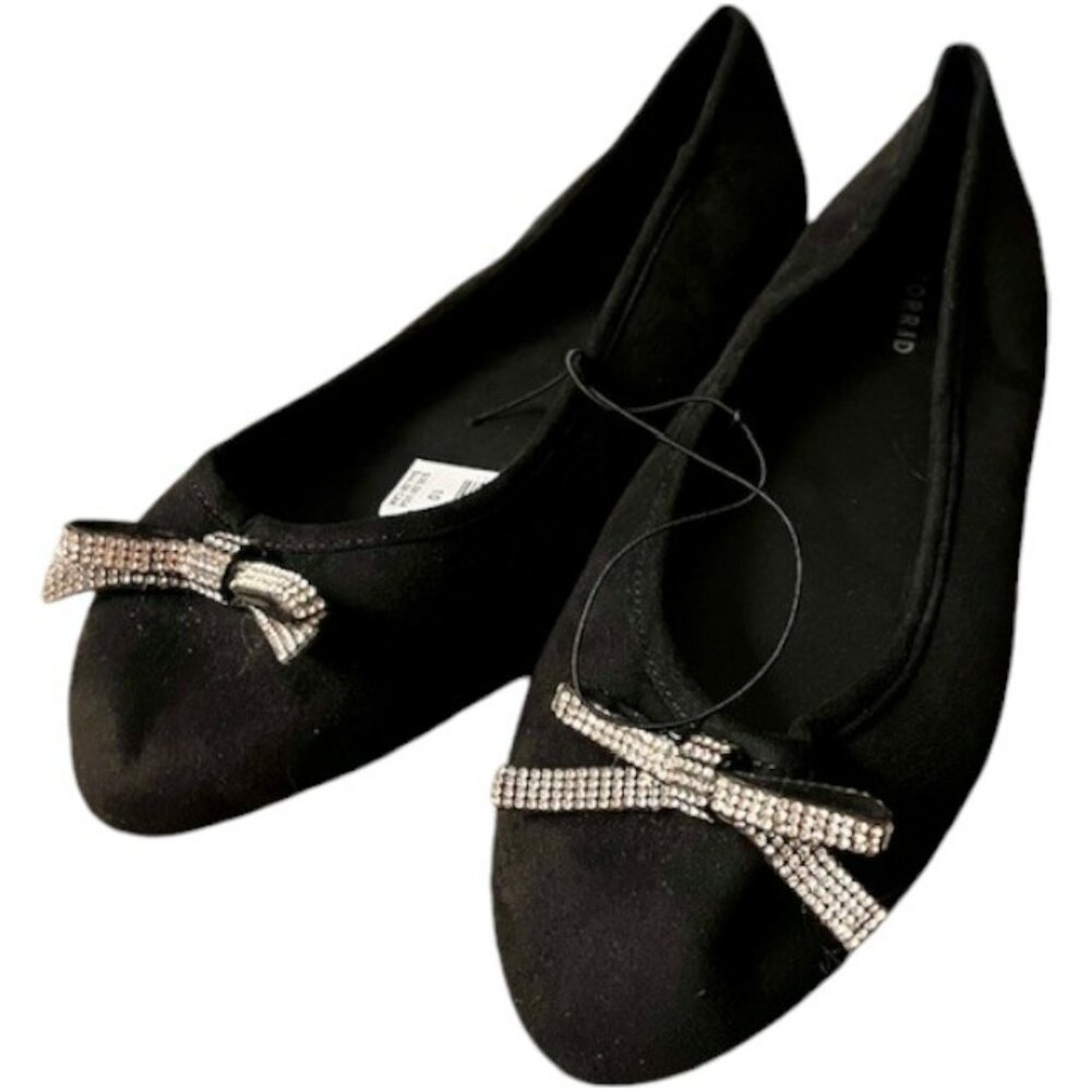Torrid Fabric Ballet Flat with Rhinestone Bow Detail - Black - 10WW